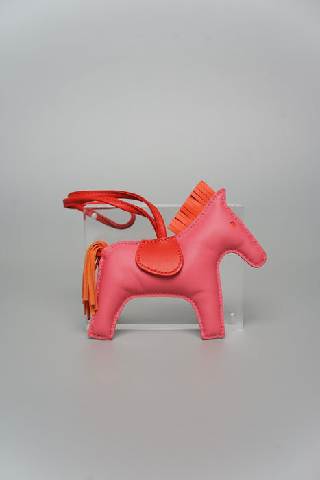Hermes Rodeo MM Charm in Rose Azalee / Orange Poppy / Rouge Indien