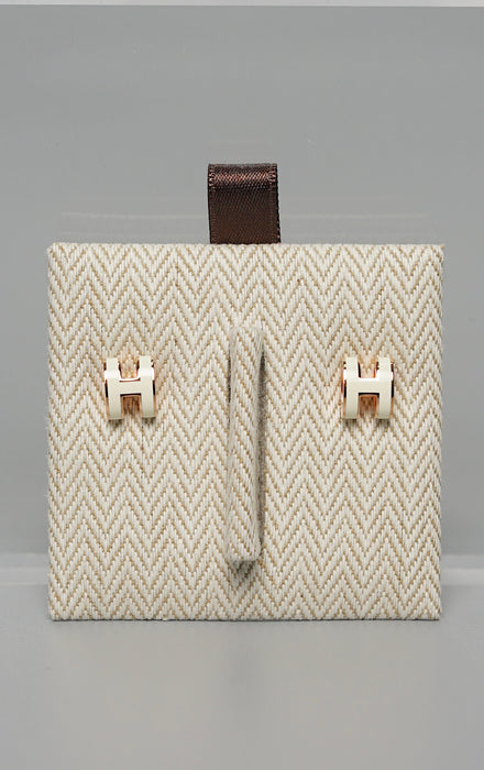 Hermes Mini Pop H Earrings in Blanc Rghw (Brand New)