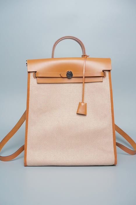 Hermes Herbag Backpack in Canvas Toile Phw– orange porter