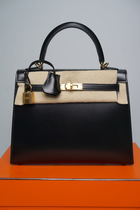 Hermes Kelly 25 in Noir Box Ghw (Brand New)