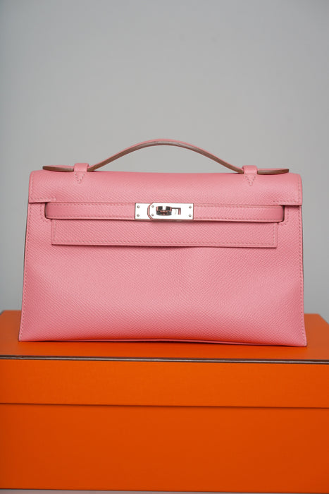 Hermes Kelly Pochette in Rose confetti Epsom Phw