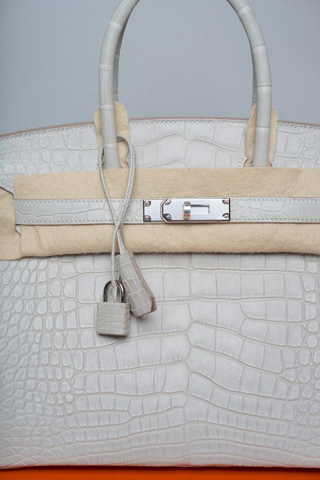 Hermes Birkin 30 in Gris Perle Matte Alligator Phw (Brand New)
