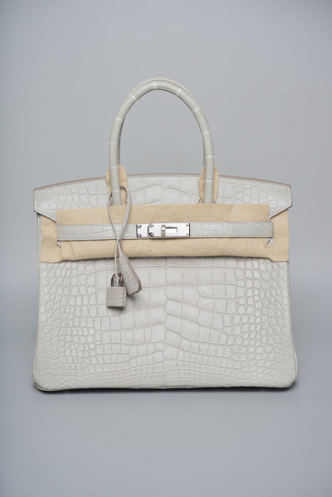 Hermes Birkin 30 in Gris Perle Matte Alligator Phw (Brand New)