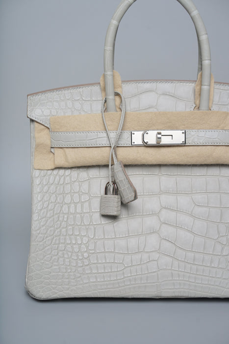 Hermes Birkin 30 in Gris Perle Matte Alligator Phw (Brand New)