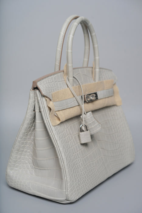 Hermes Birkin 30 in Gris Perle Matte Alligator Phw (Brand New)