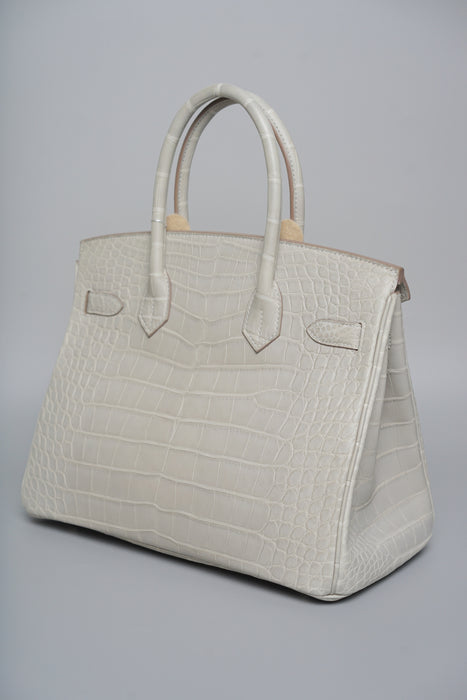 Hermes Birkin 30 in Gris Perle Matte Alligator Phw (Brand New)