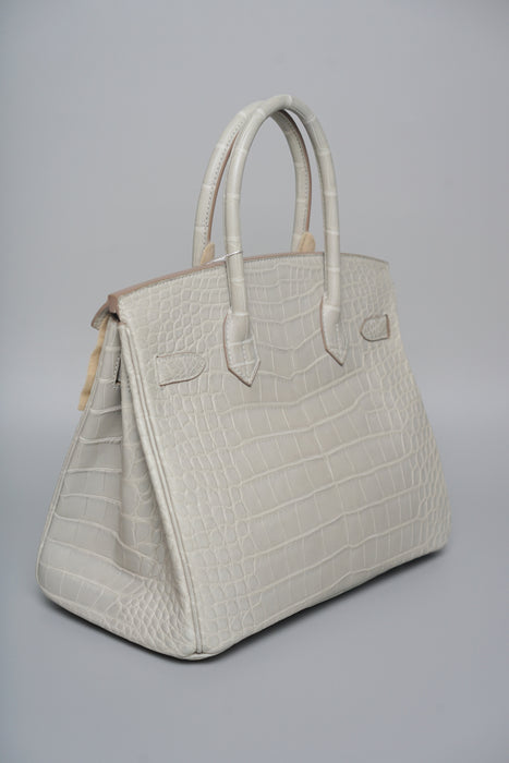 Hermes Birkin 30 in Gris Perle Matte Alligator Phw (Brand New)