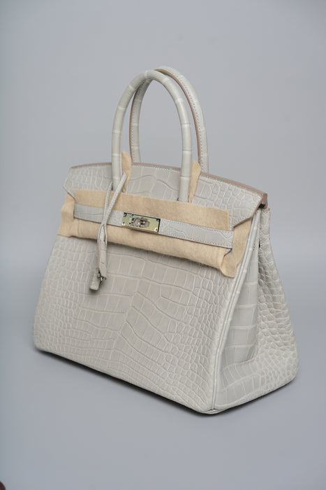 Hermes Birkin 30 in Gris Perle Matte Alligator Phw (Brand New)