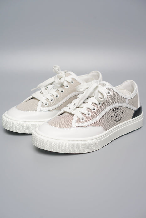 Hermes Get Sneakers Toile in Prunoir / Blanc Size 39.5 (Brand New)