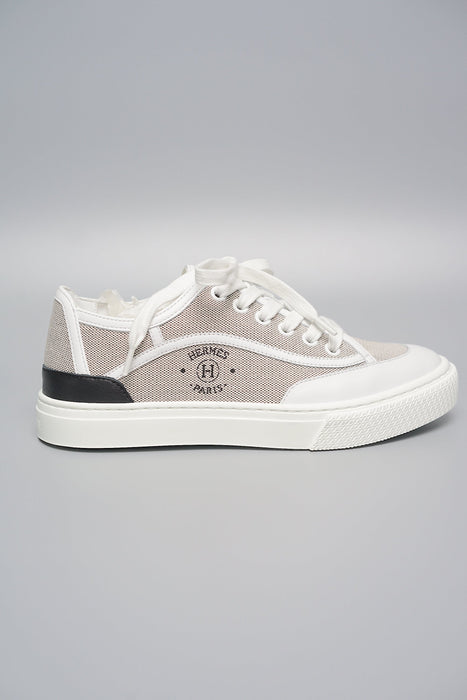 Hermes Get Sneakers Toile in Prunoir / Blanc Size 39.5 (Brand New)