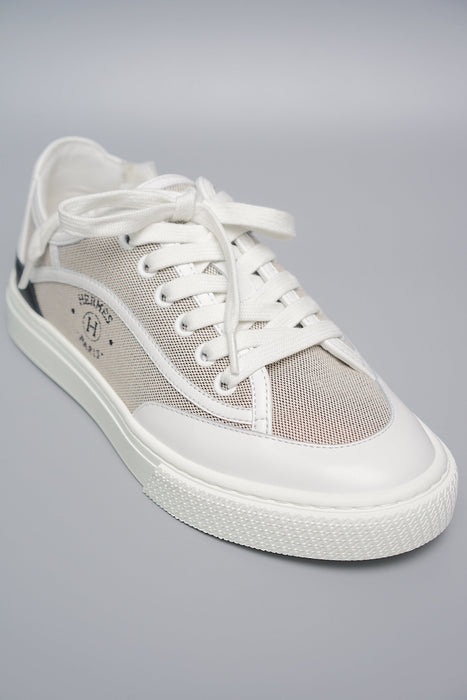 Hermes Get Sneakers Toile in Prunoir / Blanc Size 39.5 (Brand New)