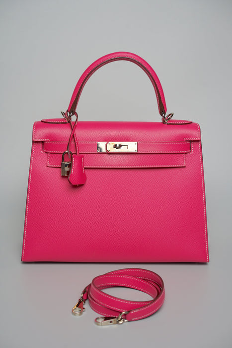 Hermes Kelly 28 Sellier in Rose Tyrien Candy Phw