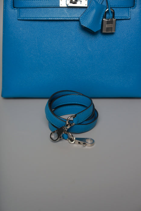 Hermes Kelly 25 in Blue Zanzibar Chevre Chamkila Phw