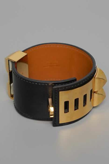 Hermes Collier de Chien Bracelet in Noir Ghw Size S