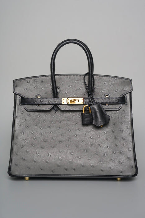 Hermes Birkin 25 Hss in Gris Agate x Black Ostrich Bghw