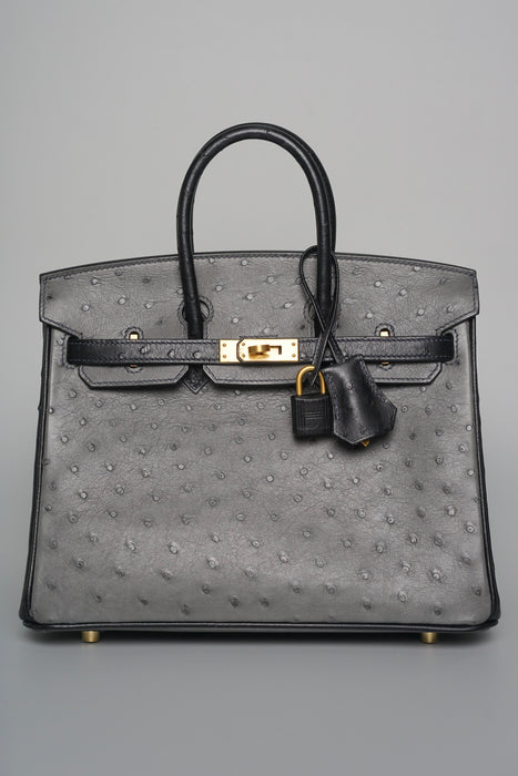 Hermes Birkin 25 Hss in Gris Agate x Black Ostrich Bghw