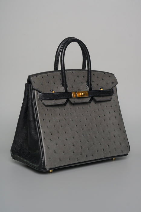 Hermes Birkin 25 Hss in Gris Agate x Black Ostrich Bghw