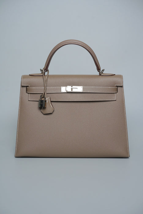 Hermes Kelly 32 Sellier in Etoupe Epsom Phw