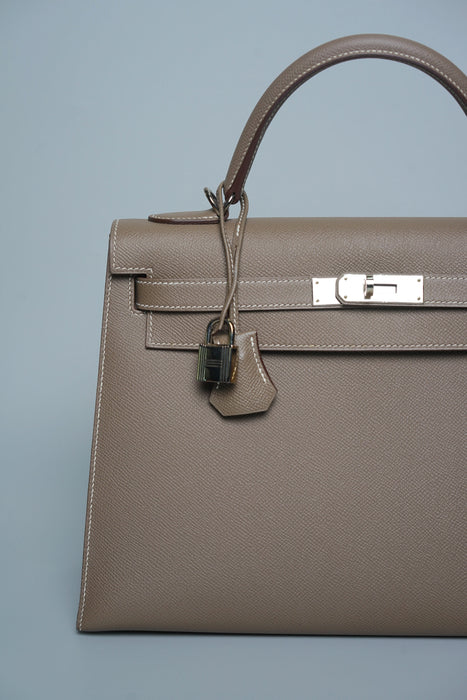 Hermes Kelly 32 Sellier in Etoupe Epsom Phw
