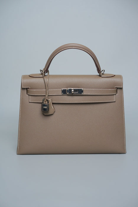 Hermes Kelly 32 Sellier in Etoupe Epsom Phw