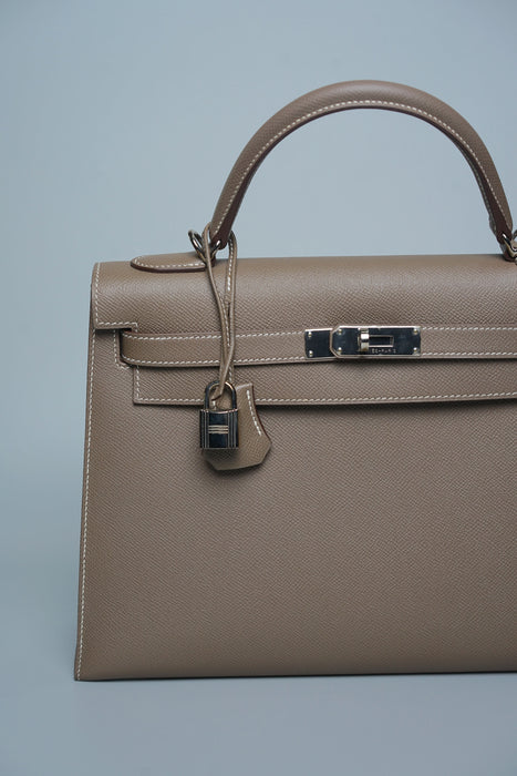 Hermes Kelly 32 Sellier in Etoupe Epsom Phw
