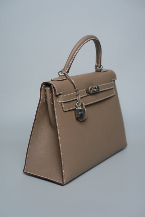Hermes Kelly 32 Sellier in Etoupe Epsom Phw