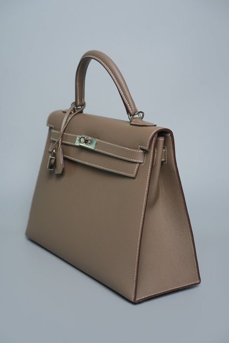 Hermes Kelly 32 Sellier in Etoupe Epsom Phw