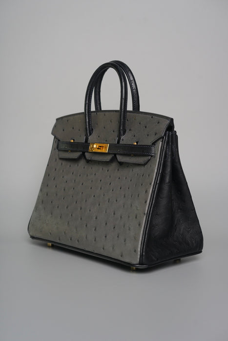 Hermes Birkin 25 Hss in Gris Agate x Black Ostrich Bghw