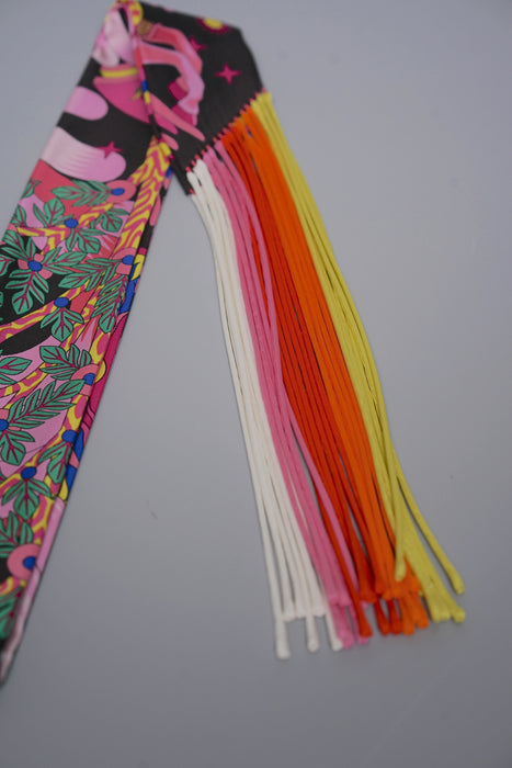 Hermes "La Source De Pegase" Fringed Silk Twilly in Rare Pink (Brand New)