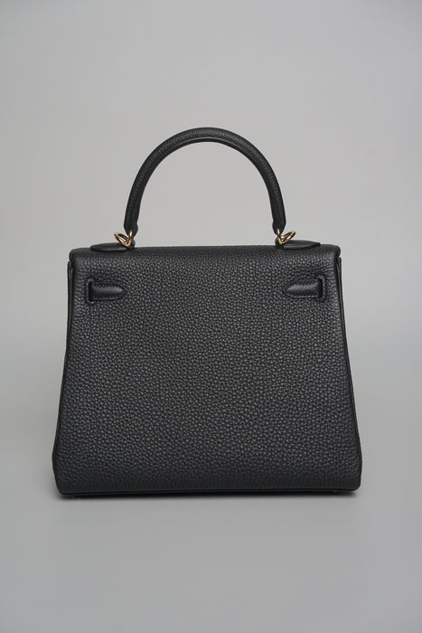 Hermes Kelly Retourne 25 in Noir Togo Permabrass (Brand New)
