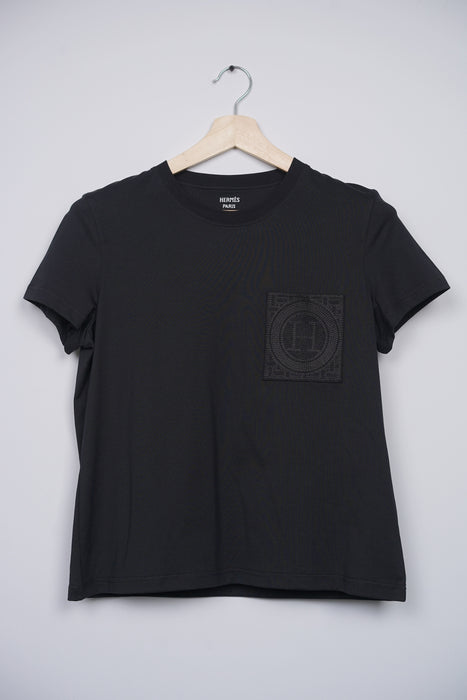 Hermes Embroidered Pocket T-Shirt in Black Size 40 (Brand New)