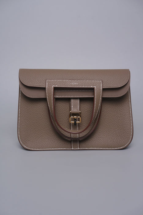 Hermes Halzan 25 in Etoupe Ghw (Brand New)