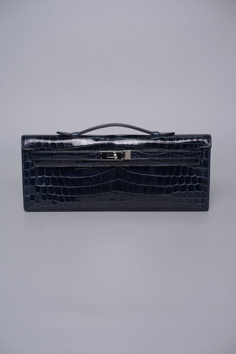 Hermes Kelly Cut in Blue Marine Shiny Alligator Phw