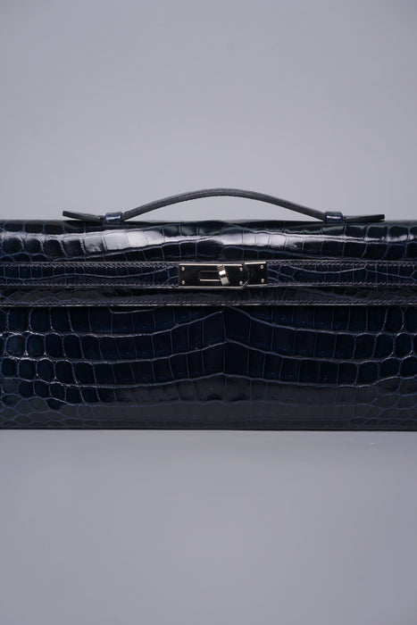 Hermes Kelly Cut in Blue Marine Shiny Alligator Phw