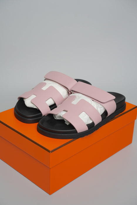 Hermes Chypre Sandals in Rose Cancan Size 37.5 (Brand New)