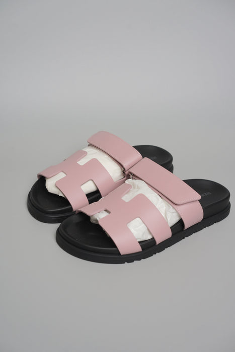 Hermes Chypre Sandals in Rose Cancan Size 37.5 (Brand New)