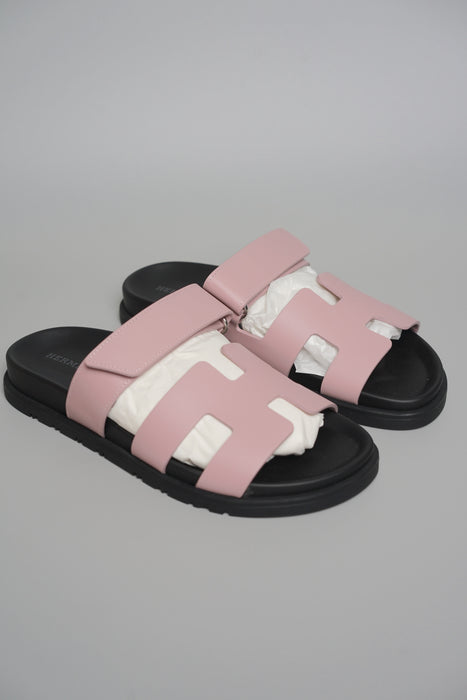 Hermes Chypre Sandals in Rose Cancan Size 37.5 (Brand New)