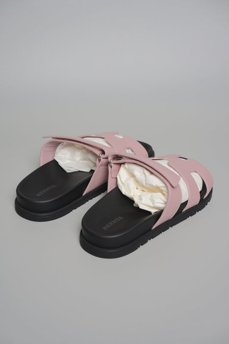 Hermes Chypre Sandals in Rose Cancan Size 37.5 (Brand New)