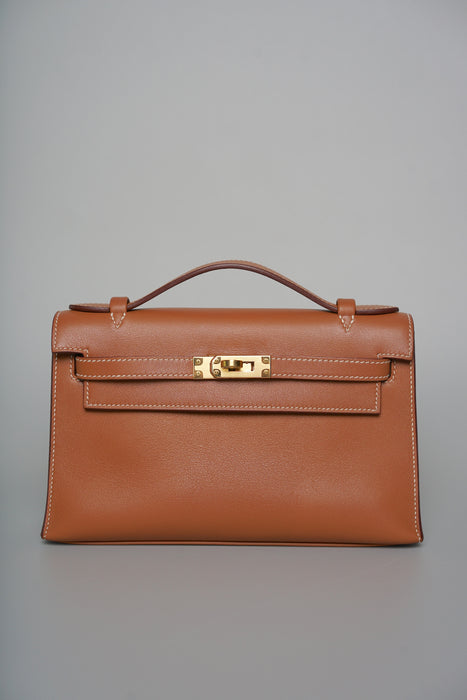 Hermes Kelly Pochette in Gold Swift Ghw (Brand New)