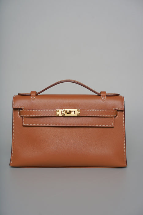 Hermes Kelly Pochette in Gold Swift Ghw (Brand New)