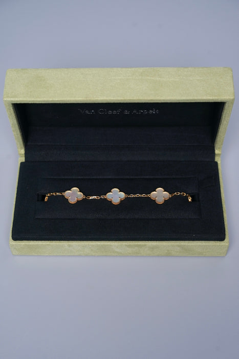 VCA Vintage Alhambra 5 Motif Bracelet in White MOP, Yellow Gold