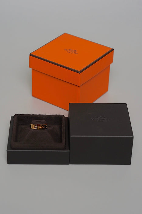 Hermes Kelly Ring with 4 Diamonds, Small Model in Rose Gold Size 53 (Brand New)