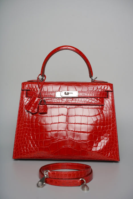 Hermes Kelly 28 in Braise Shiny Alligator Phw