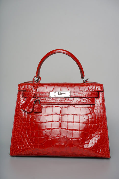 Hermes Kelly 28 in Braise Shiny Alligator Phw