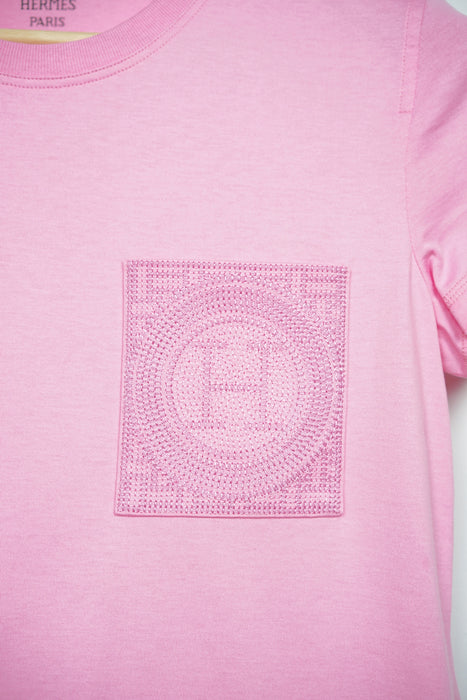 Hermes Embroidered Pocket T-Shirt in Pink Size 36 (Brand New)