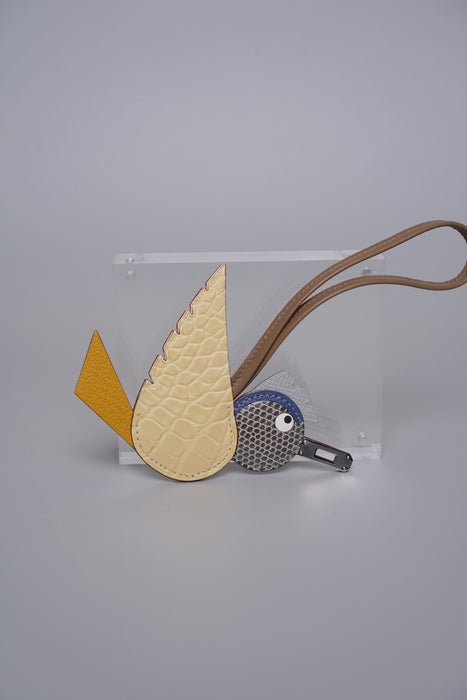 Hermes Birdy Charm in Fonce Lizard/Vanilla Matte Croc/Moutarde/Gris Pantin Phw (Brand New)