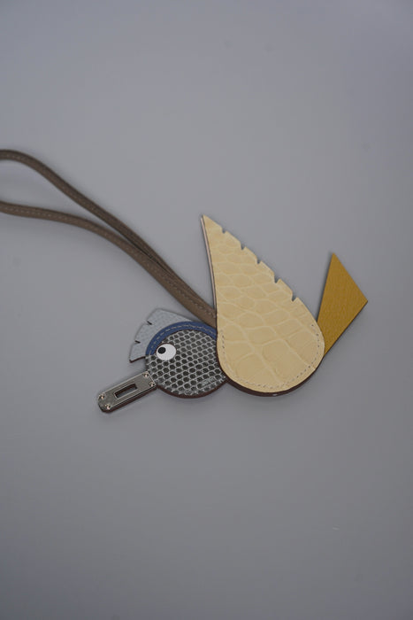 Hermes Birdy Charm in Fonce Lizard/Vanilla Matte Croc/Moutarde/Gris Pantin Phw (Brand New)
