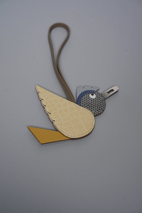 Hermes Birdy Charm in Fonce Lizard/Vanilla Matte Croc/Moutarde/Gris Pantin Phw (Brand New)