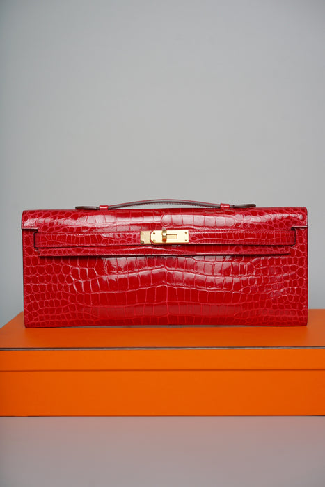 Hermes Kelly Cut in Braise Shiny Porosus Ghw