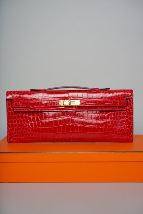 Hermes Kelly Cut in Braise Shiny Porosus Ghw